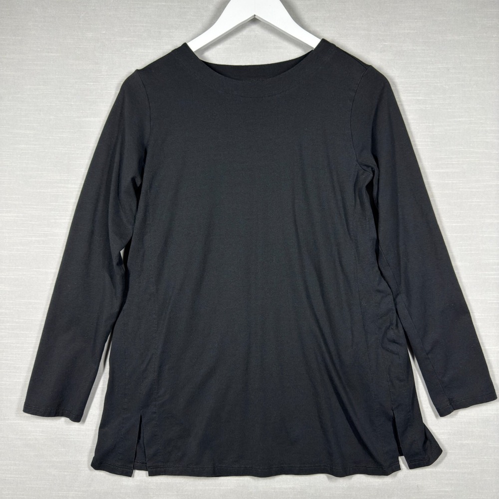 J Jill Shirt Womens XS Black Long Sleeve Luxe Suprima Forward Seam Tunic Classic